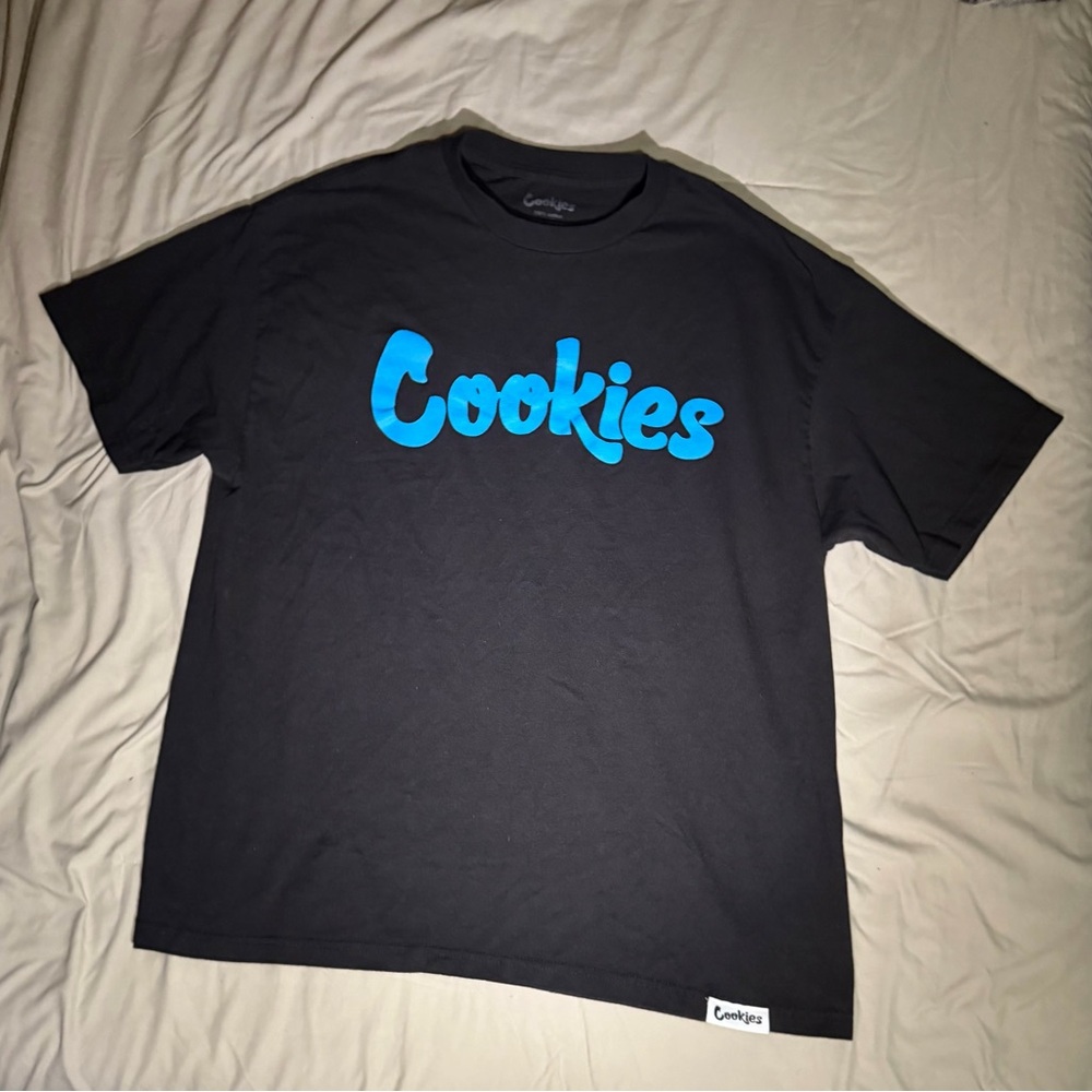Cookies Black Short Sleeve Tee with Blue Script Logo
